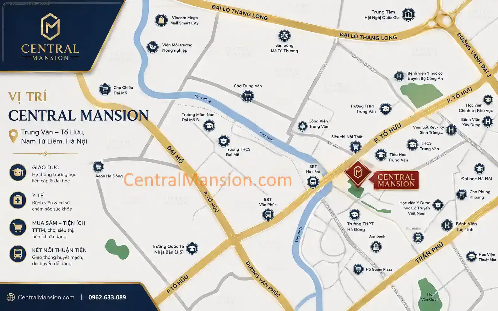 Vị trí Central Mansion tại Trung Văn - Tố Hữu, Nam Từ Liêm, Hà Nội